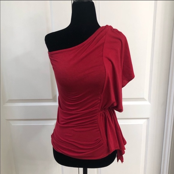 say anything Tops - Say Anything One Shoulder Red Blouse